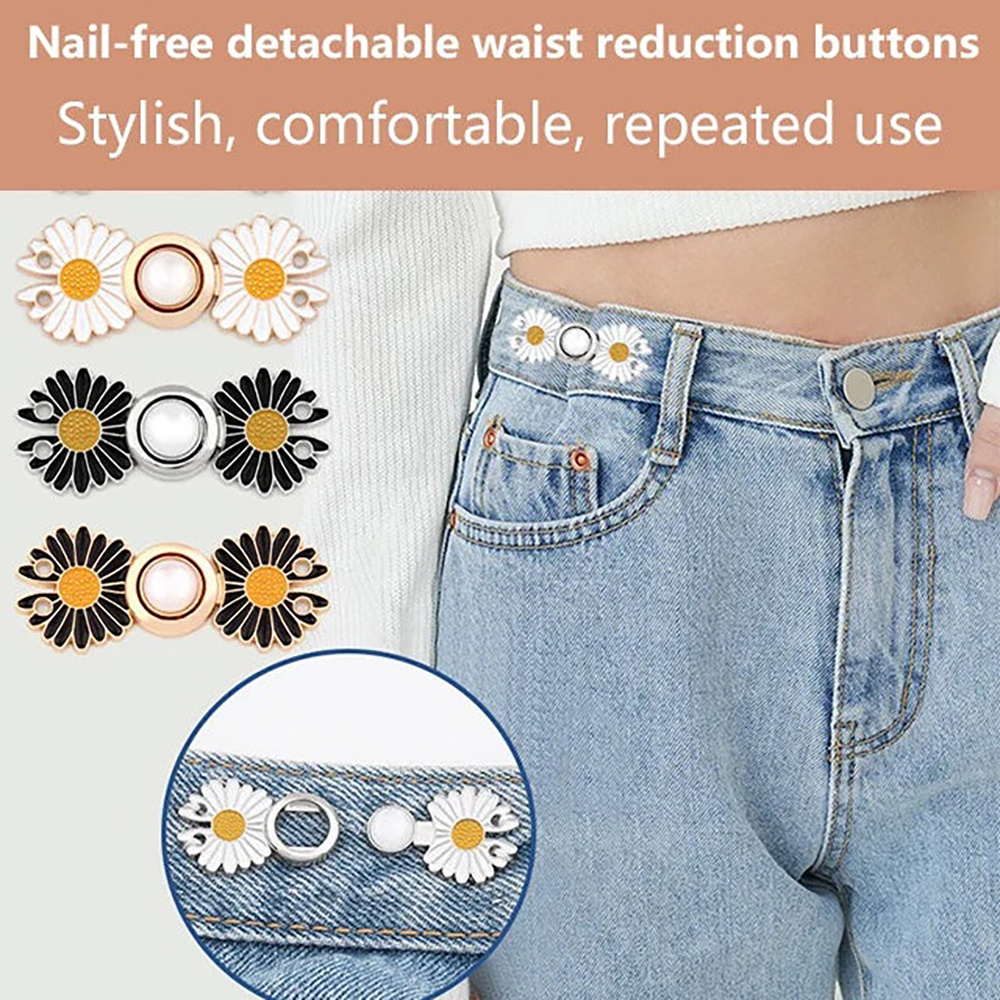 Pant Waist Tightener Jean Tightener for Waist Jeans Button Tightener Pants Button Tightener Pant Buttons to Size Down (Bee-Daisy)