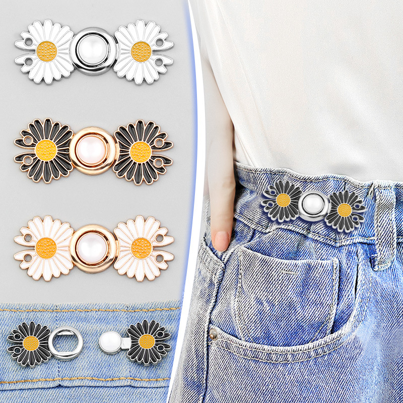 Faotup 8PCS Daisy and Butterfly's Pant Clips for Waist Tightener,Adjustable  Waist Buckles,(Black and White Daisy Type Each Two,Gold and Silver  Butterfly Type Each Two ), Gold,silver,white,black,  1.83×0.75×0.18Inch(L×W×H) : : Clothing, Shoes 