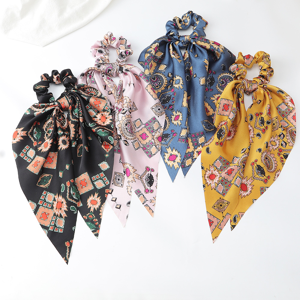 4 Pcs Silk Satin Hair Scarf Bow Scrunchies with Hair Ties Scarf, Solid Hair  Scarf with Bow Silk Elastic Hair Bands, Ribbon Scrunchie with Tails  Ponytail Ribbons for Women 