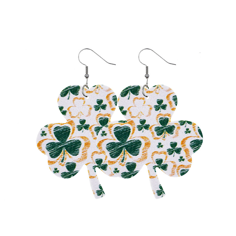 Fiona - Four Leaf Clover St Patricks Day Faux Leather Earrings