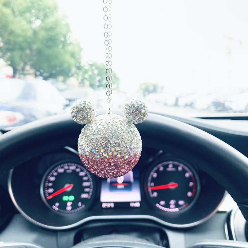 Ciondolo per auto con sfera piena di cristallo di strass simpatico cartone  animato testa del diavolo Bling specchio accessori appesi decorazione per  auto di moda per ragazze