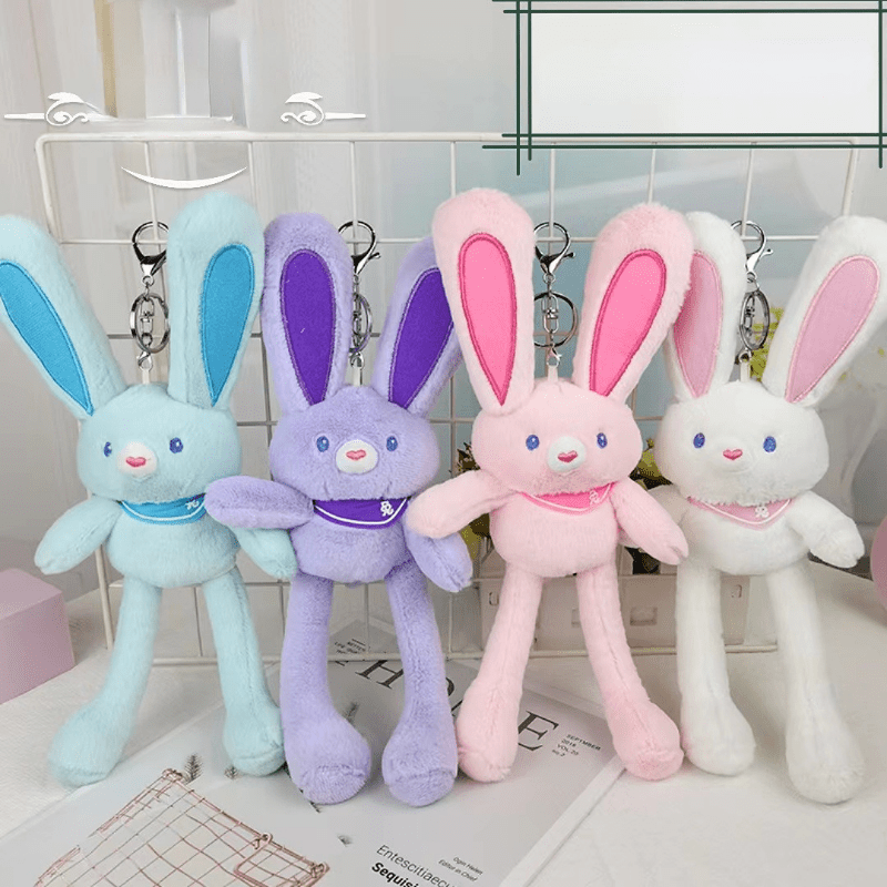 Plush Bunny Rabbit with Pulling Ears Doll Keychain Gift Toy for Boy and  Girl.