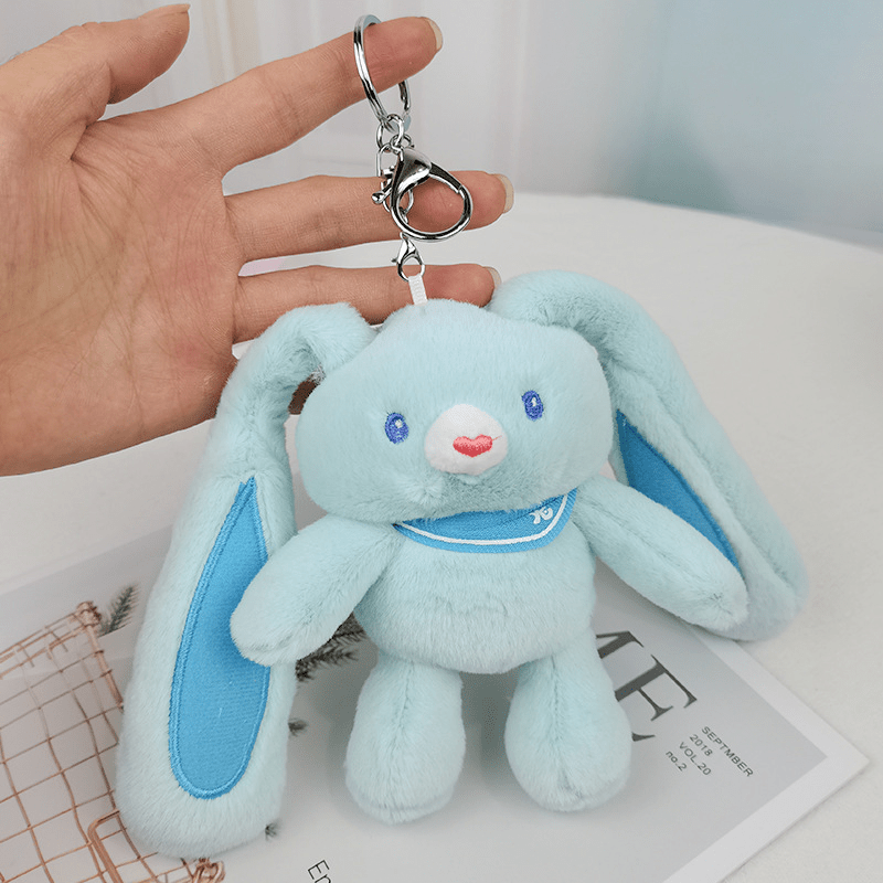 Plush Bunny Rabbit with Pulling Ears Doll Keychain Gift Toy for Boy and  Girl.