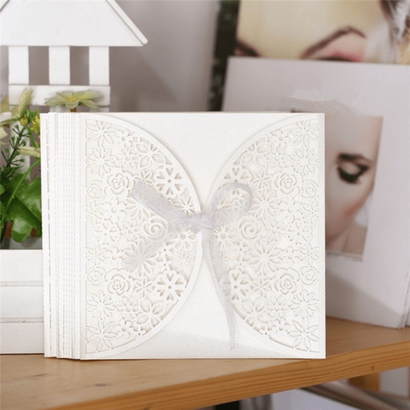 Elegant Laser Cut Pearl Paper Wedding Invitations Inner - Temu