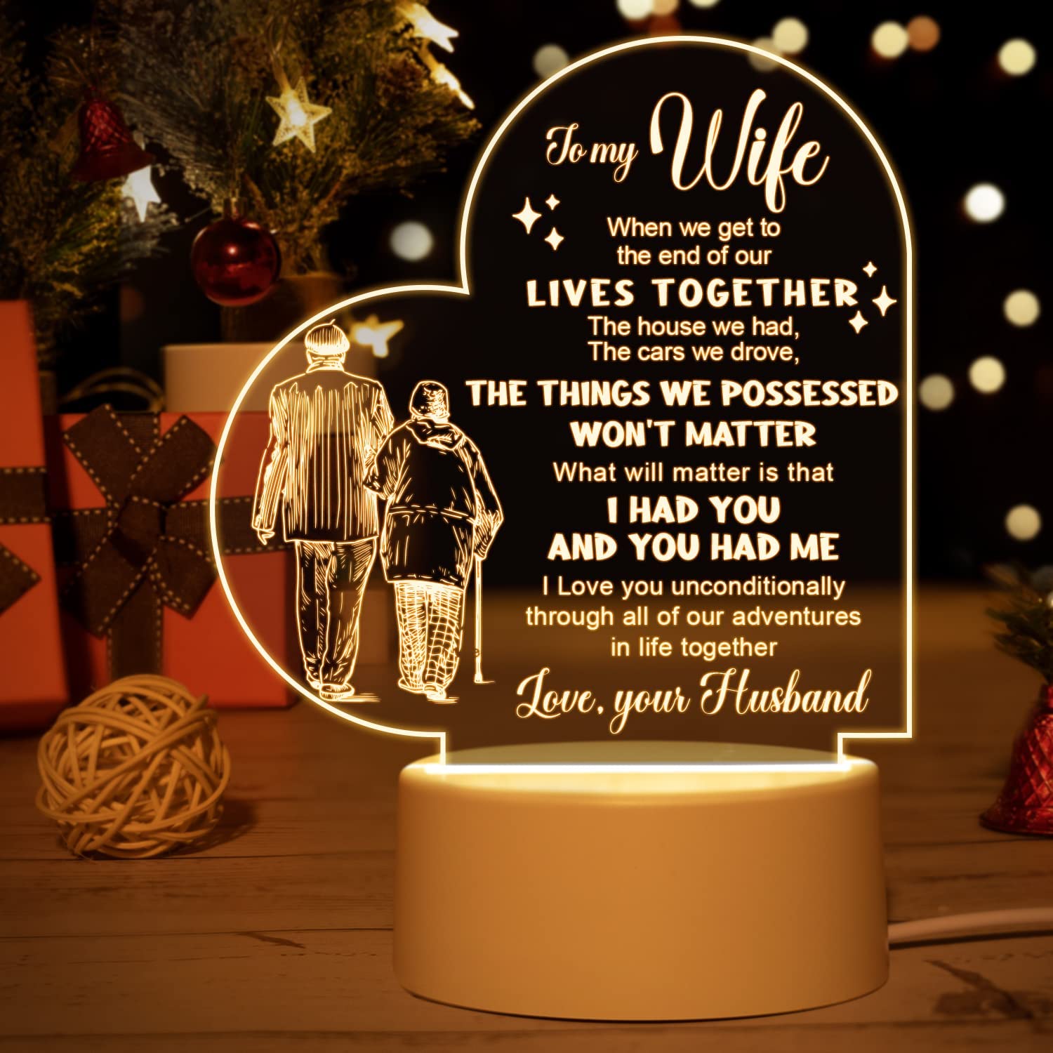Coldbling Gifts for Wife Birthday Gifts Ideas, Acrylic Engraved Night Light  for Wife, Anniversary Birthday Gift from Husband, Christmas Gift
