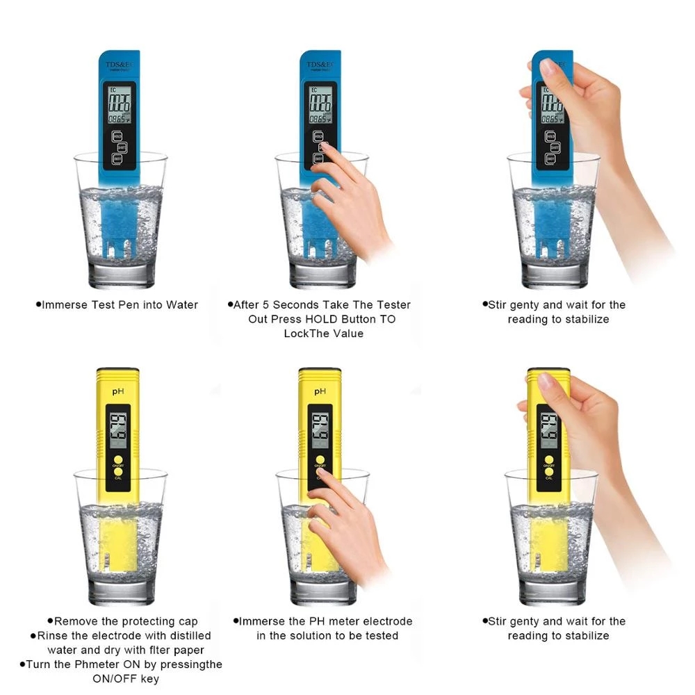 Testeur d'eau numérique TDS, 2 pièces, PH numérique 0.0-14.0, testeur  0-9990ppm TDS & EC LCD, pureté de l'eau PPM, filtre d'aquarium - AliExpress