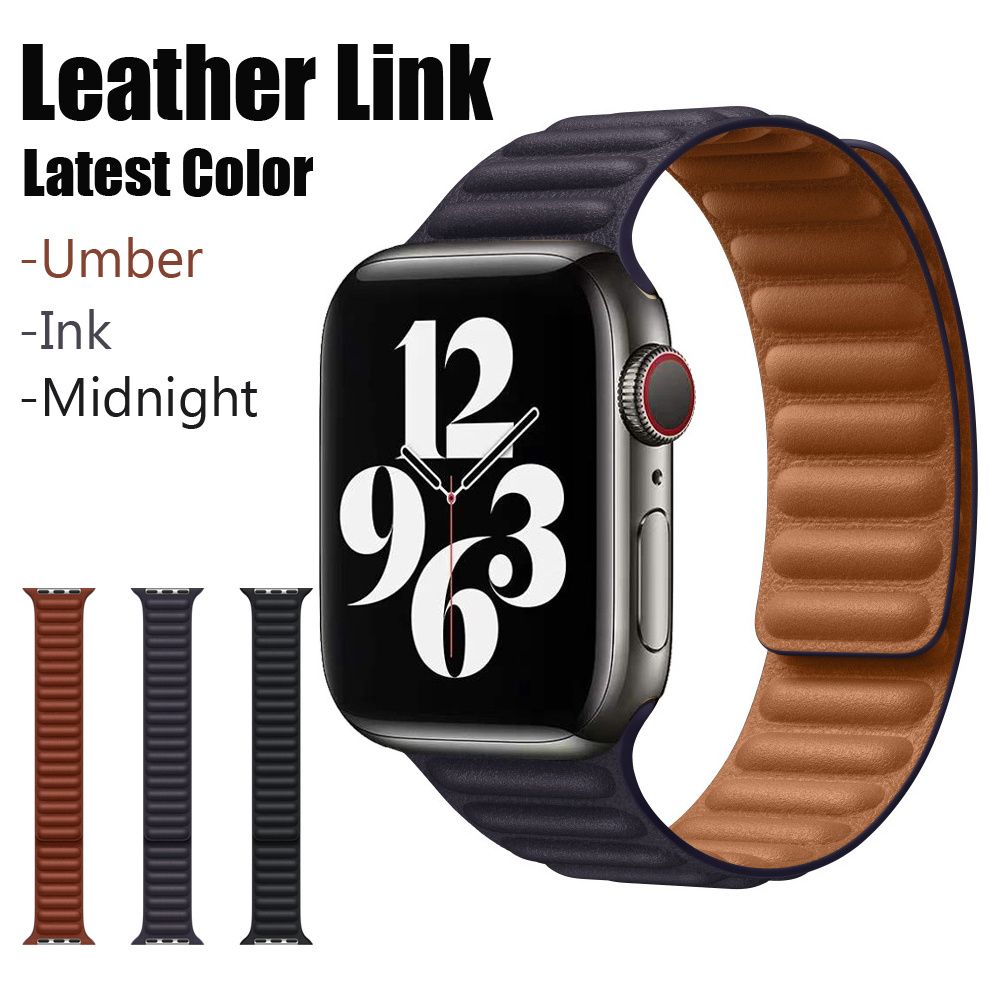 Magnetic Leather Link Loop Strap For Apple Watch Band 44mm 45mm Series 8 7  6 5 4