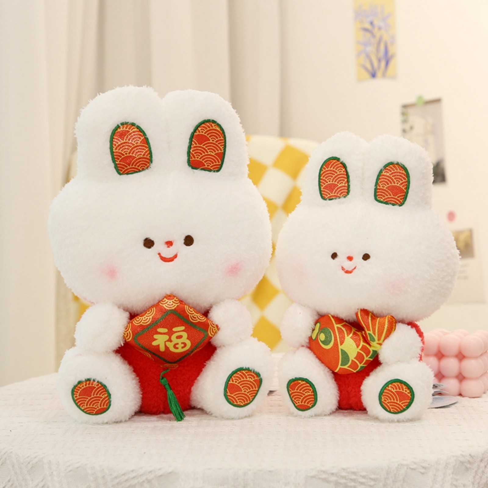 Lunar New Year - keychain rabbit with heart cotton white