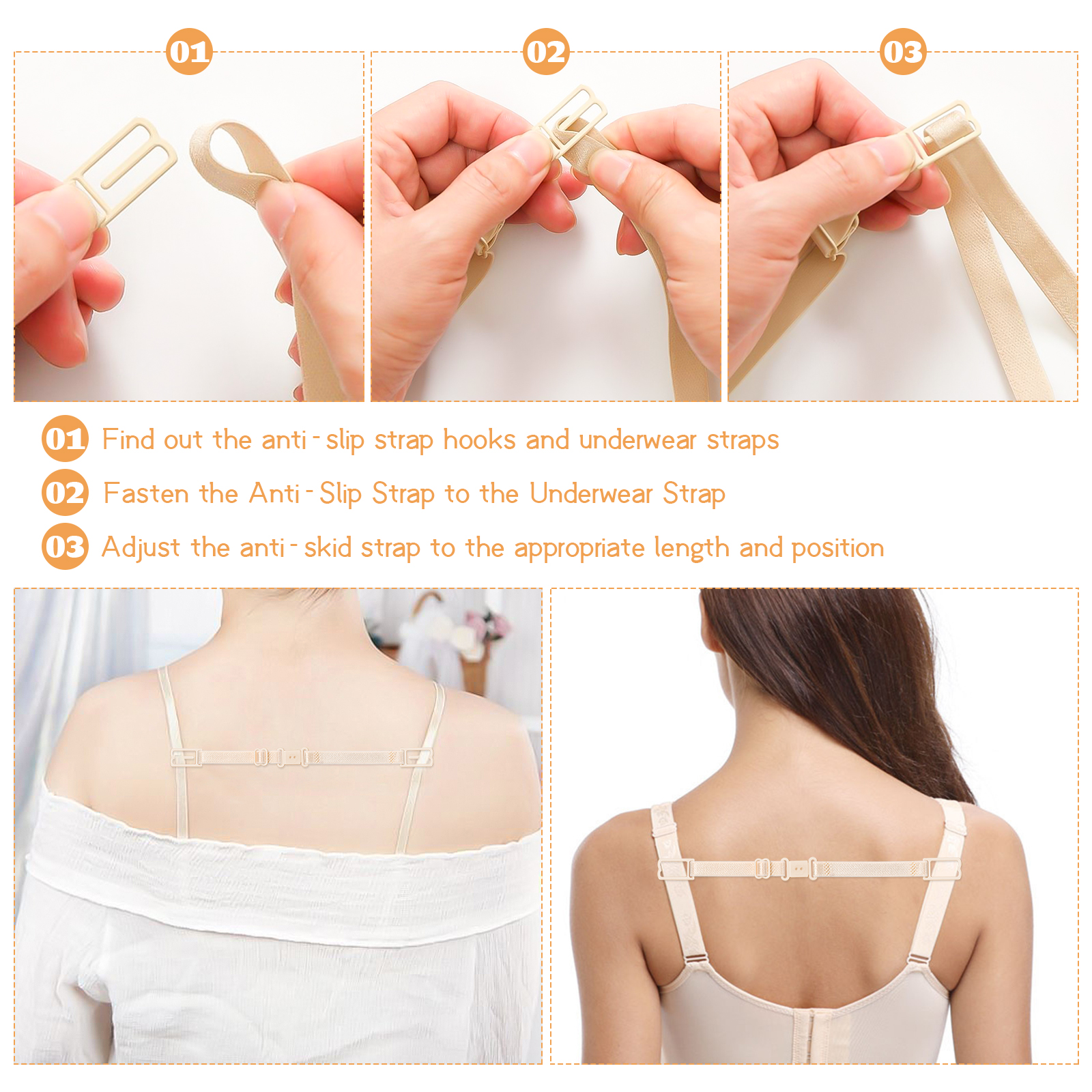 uxcell Elastic Non-slip Adjustable Bra Shoulder Strap Clips Holder for  Women Apricot-2 10 mm Width : : Clothing, Shoes & Accessories