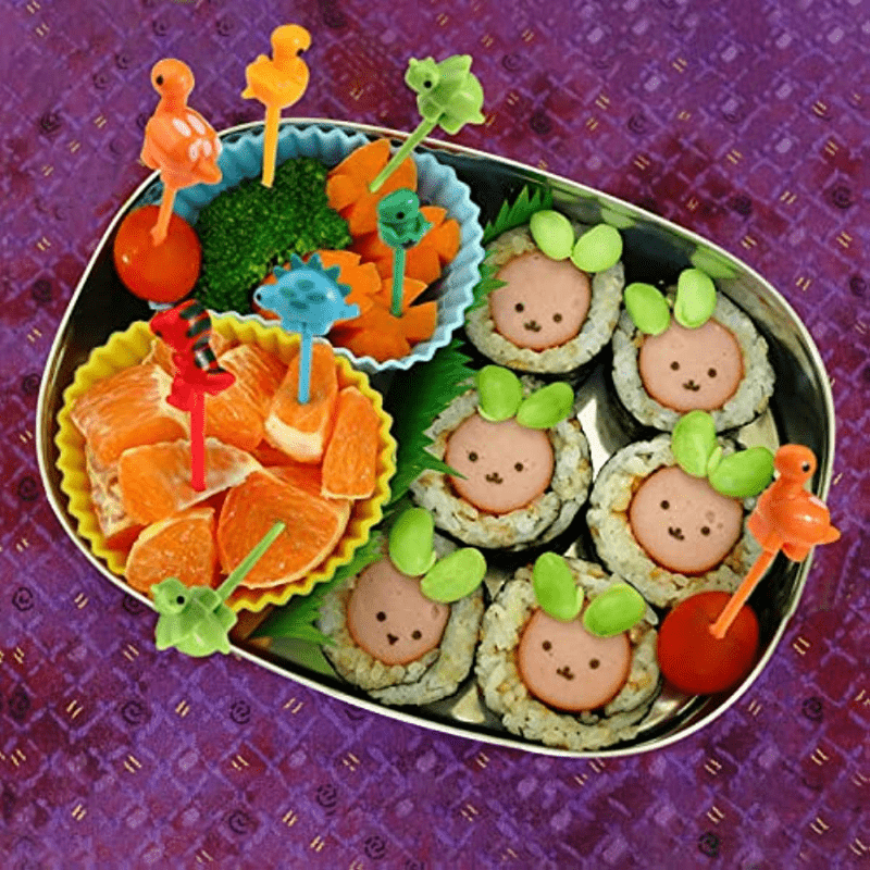 Dinosaur Food Pick Selection Of Cartoon Animal Fruits Mini Bento