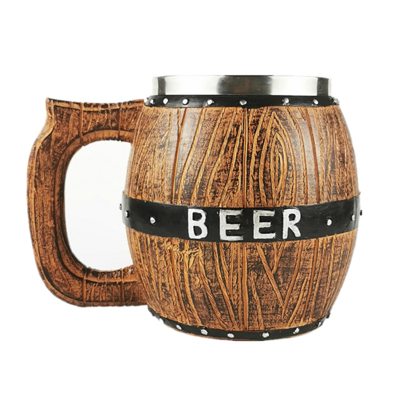 Old Style Viking Beer Mug Wooden Handmade Retro Brown Cup, Oak Beer Tankard - Wood Carving Beer Mug of Wood Eco Friendly Beer Mug for Men. Great Gift