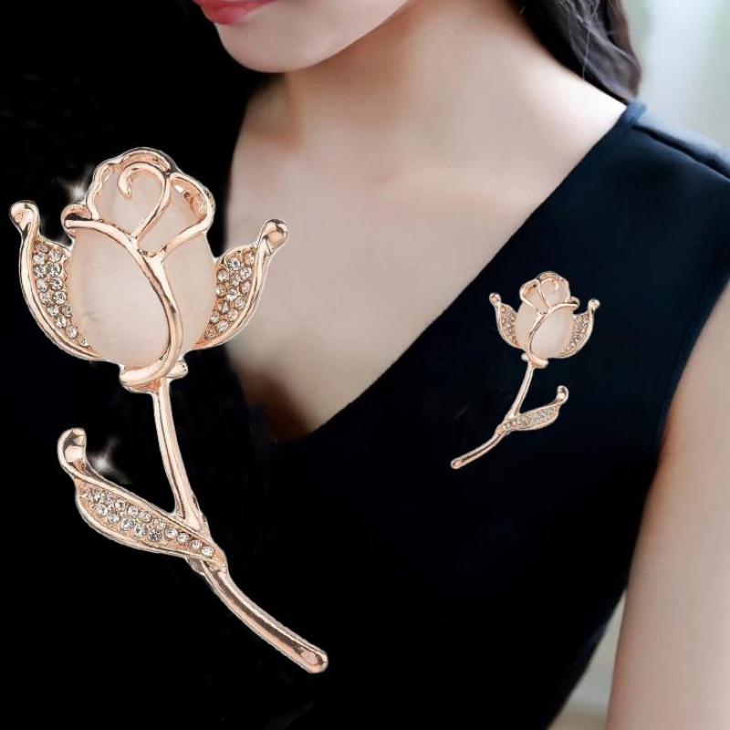 1 pc Luxury Crystal Rose Flower Brooches Pin For Women Girls Exquisite  Gorgeous Clothings Decor Banquet Corsage Xmas Gifts