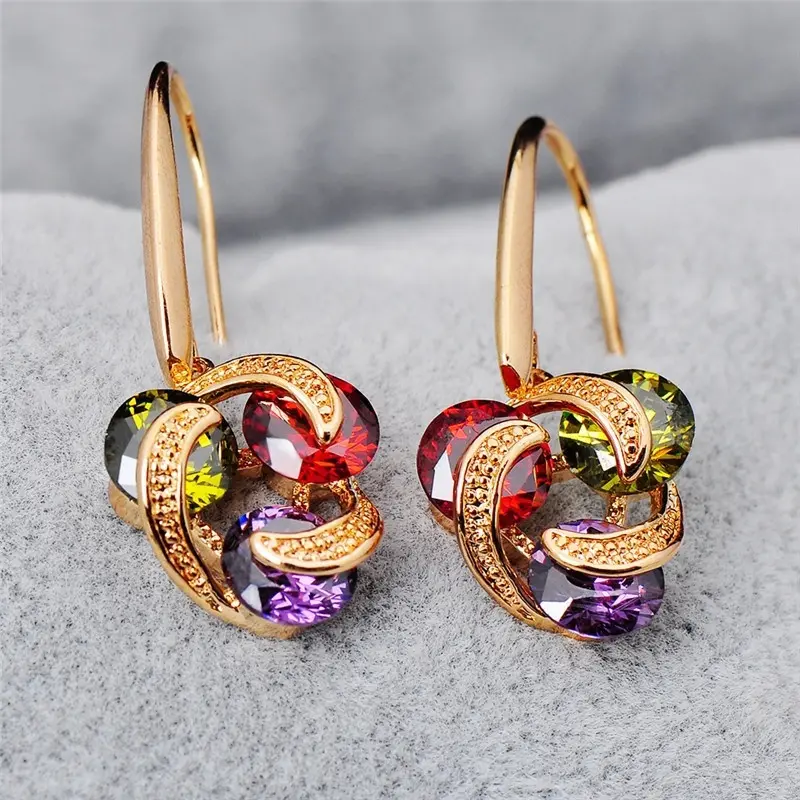 18k gold plated round cut zircon birthstone earrings wedding jewelry gifts details 0