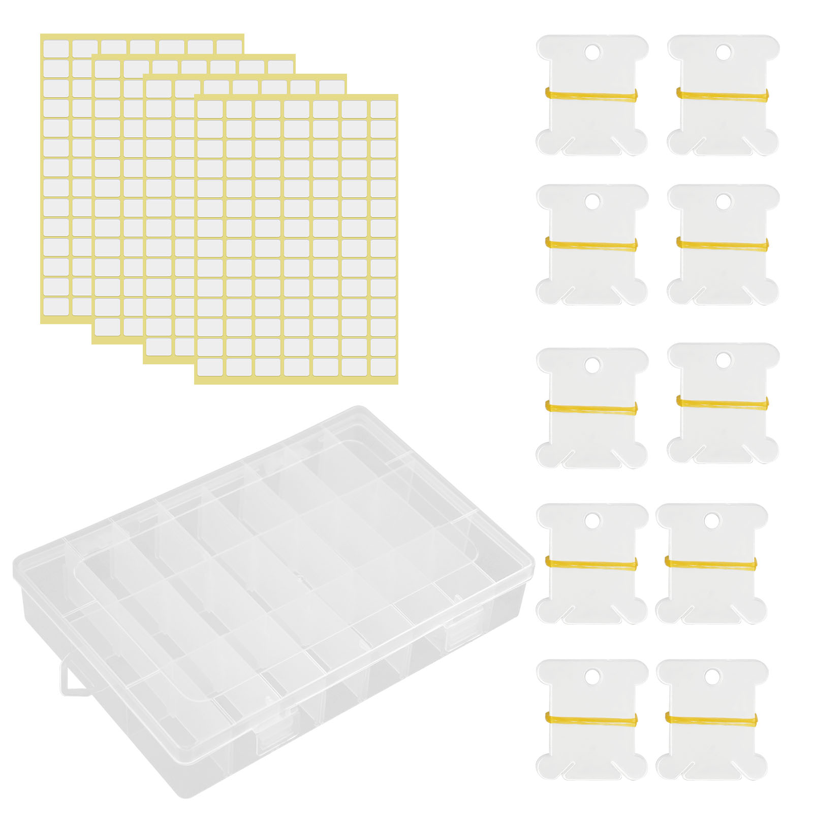 Embroidery Floss Organizer Box, 17 Compartment Plastic Box with Lid, Embroidery  Thread Organizer with 100 Cardboard Bobbins and 640 Floss Number Stickers, Cross  Stitch Supplies, Storage, and Thread