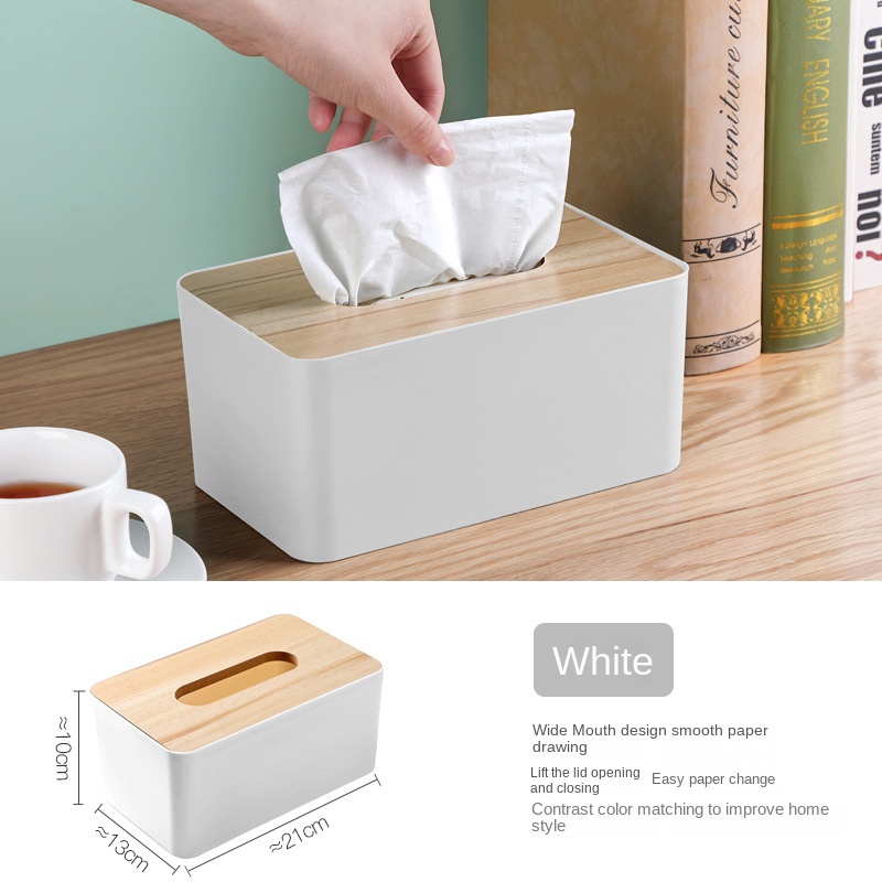 Finiss Home Tissue Paper Dispenser | Square Tissue Box Storage Case with Wood Cover | Smooth Wooden Facial Tissue Container For Bathroom, Office DE