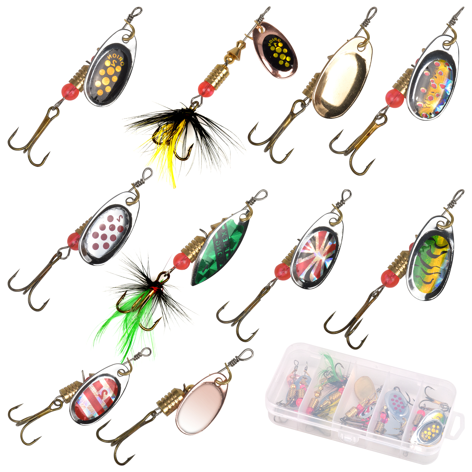 Dr.Fish 5 Pack Fishing Spinner Trout Spinner Lures Sharp Hook Inline  Spinnerbait Lures Teardrop Weight Kits Spinner Blades with Tackle Box  Crappie