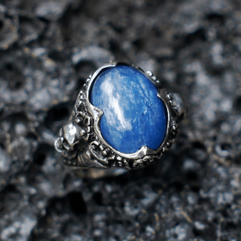 Vintage Blue Stone Skull Design Ring For Women Punk Gothic Jewelry