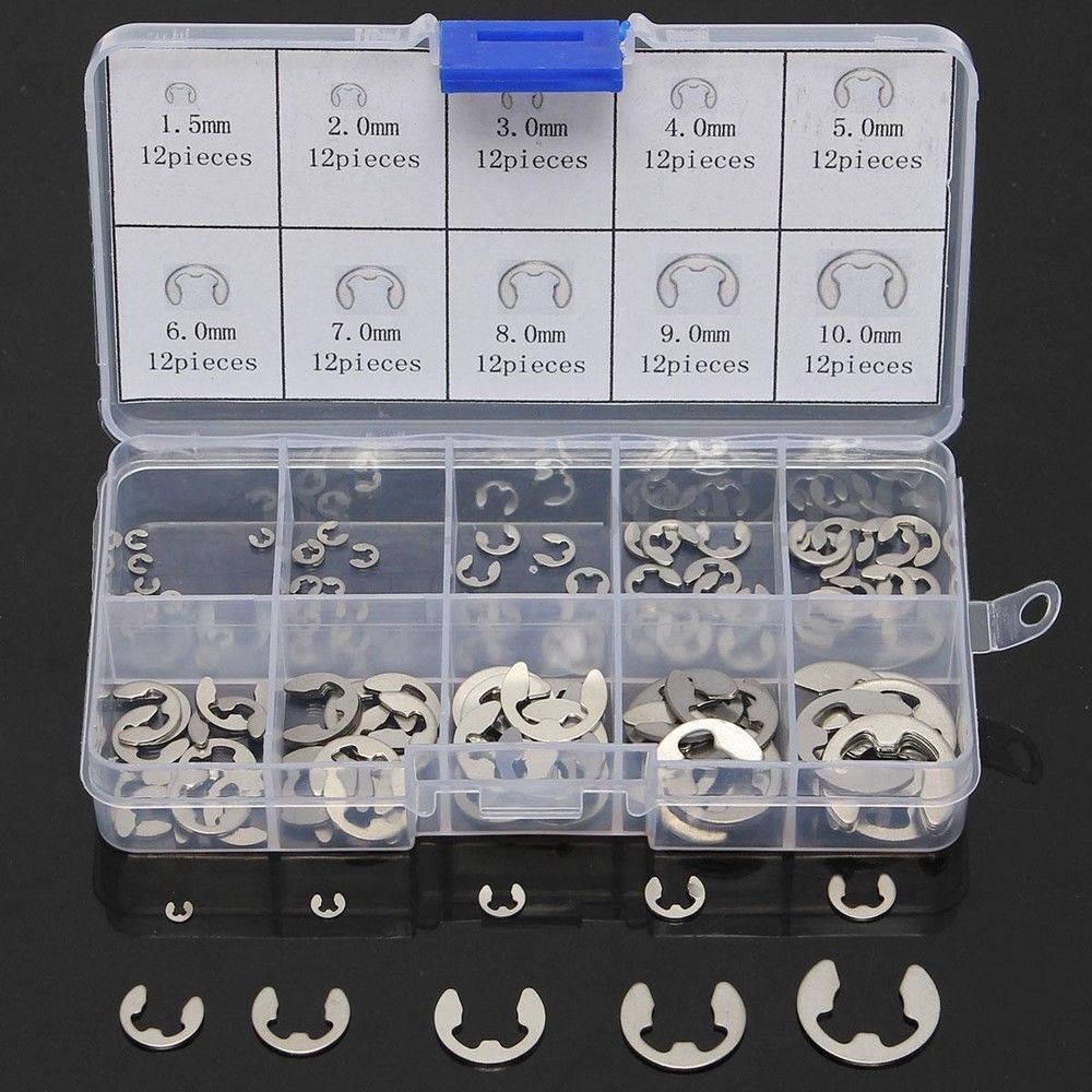 120pcs 304 stainless steel e clip retaining circlip assortment kit 1 5mm to 10mm