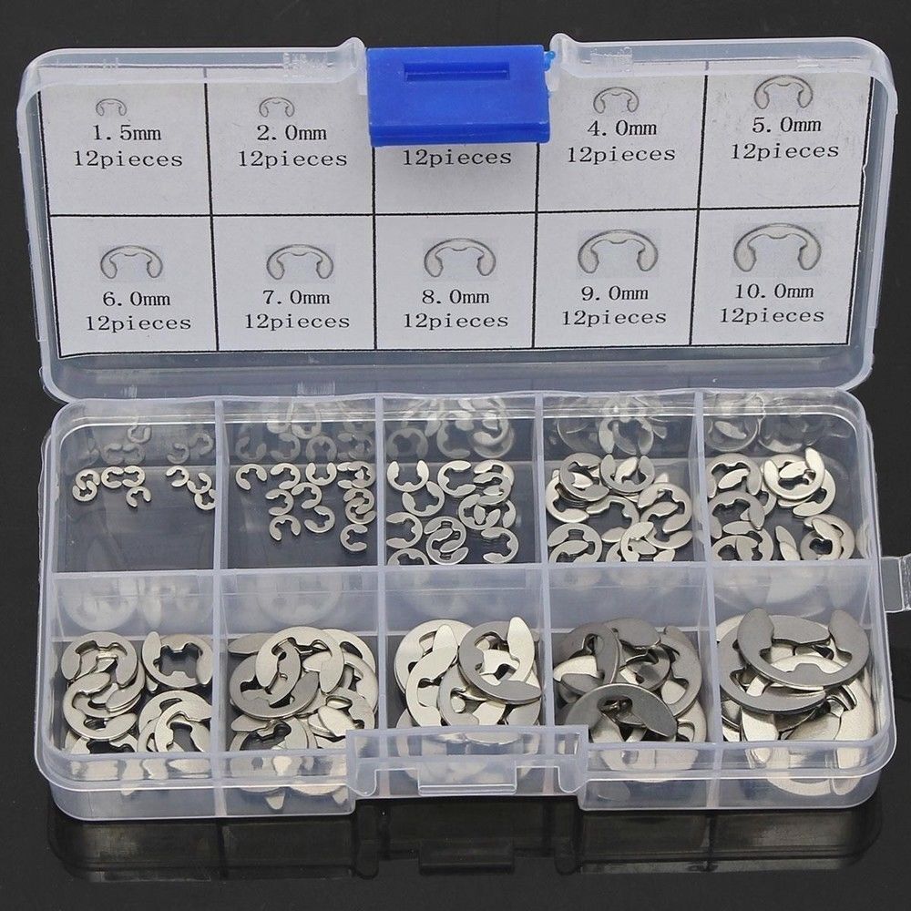 120pcs 304 stainless steel e clip retaining circlip assortment kit 1 5mm to 10mm