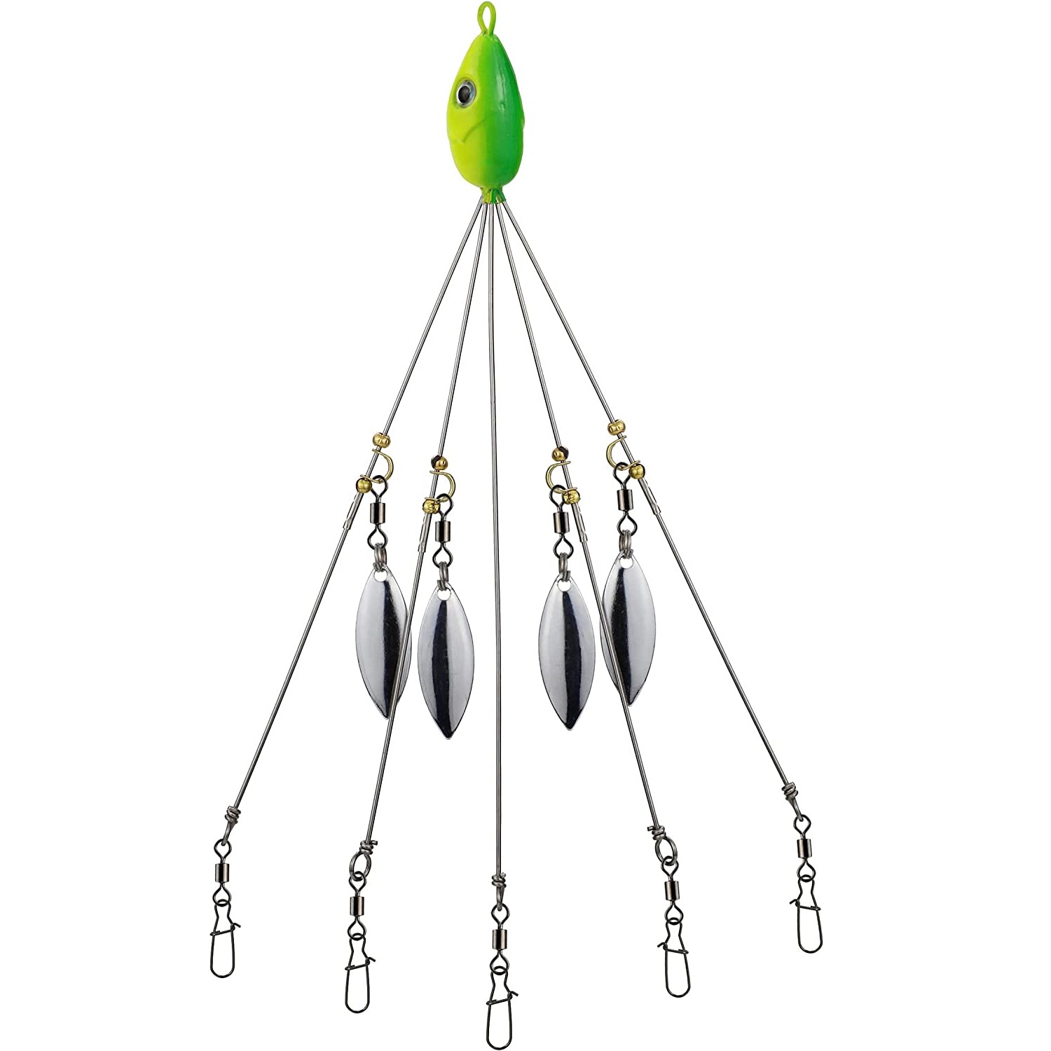 Ilure Alabama Rig Umbrella for Bass Fishing Kit with Willow Bladed Spin Jig Heads Freshwater Salwater Trout Stripers Lures 3 Arms