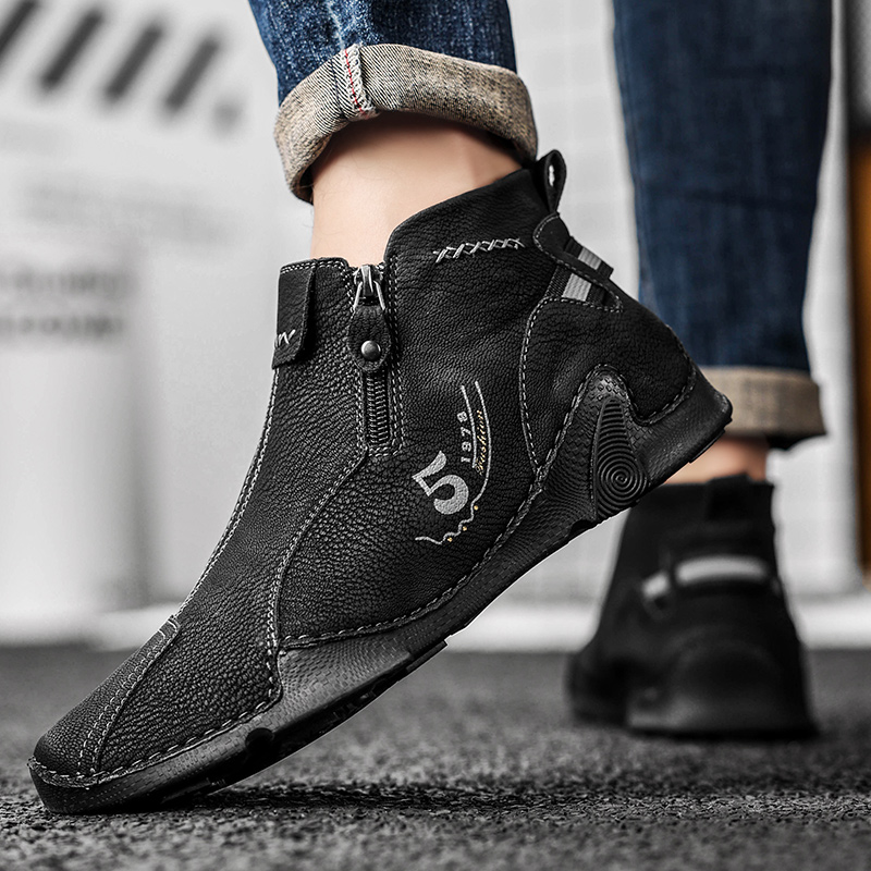 Men's Lightweight Casual Boots Zipper Flat Shoes