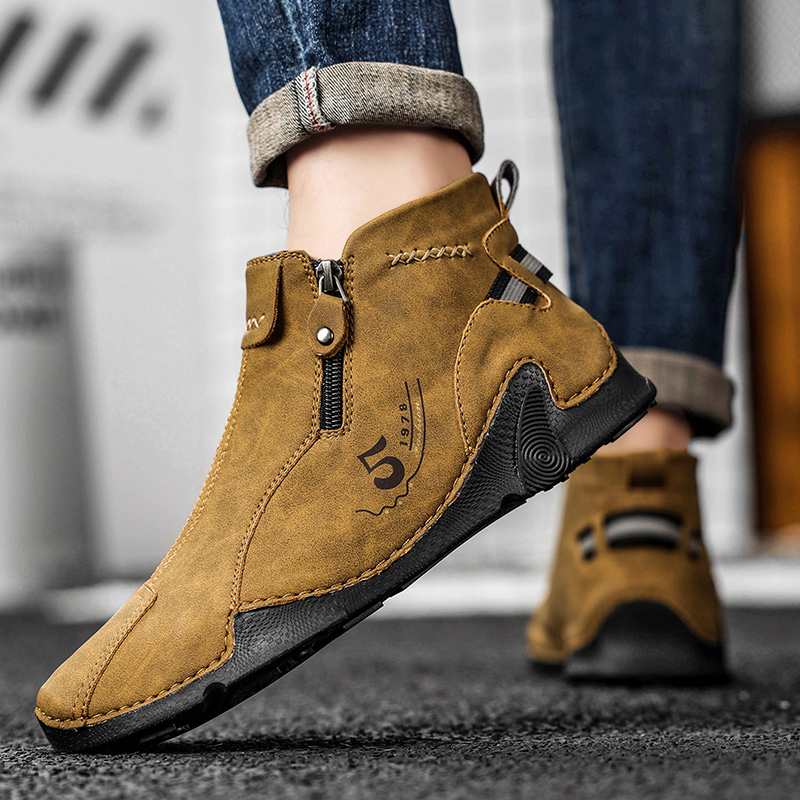 Men's Lightweight Casual Boots Zipper Flat Shoes