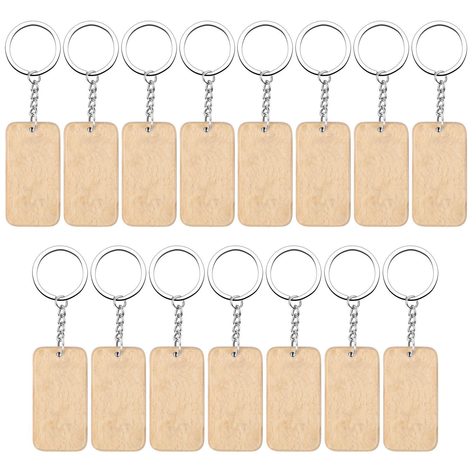 Temu 15pcs Wooden Key Chain, Blank Wooden Keyring with Split Ring, Natural Wooden Key Tag Rectangle Keychain for Keys Women Gift DIY Crafts Decoration