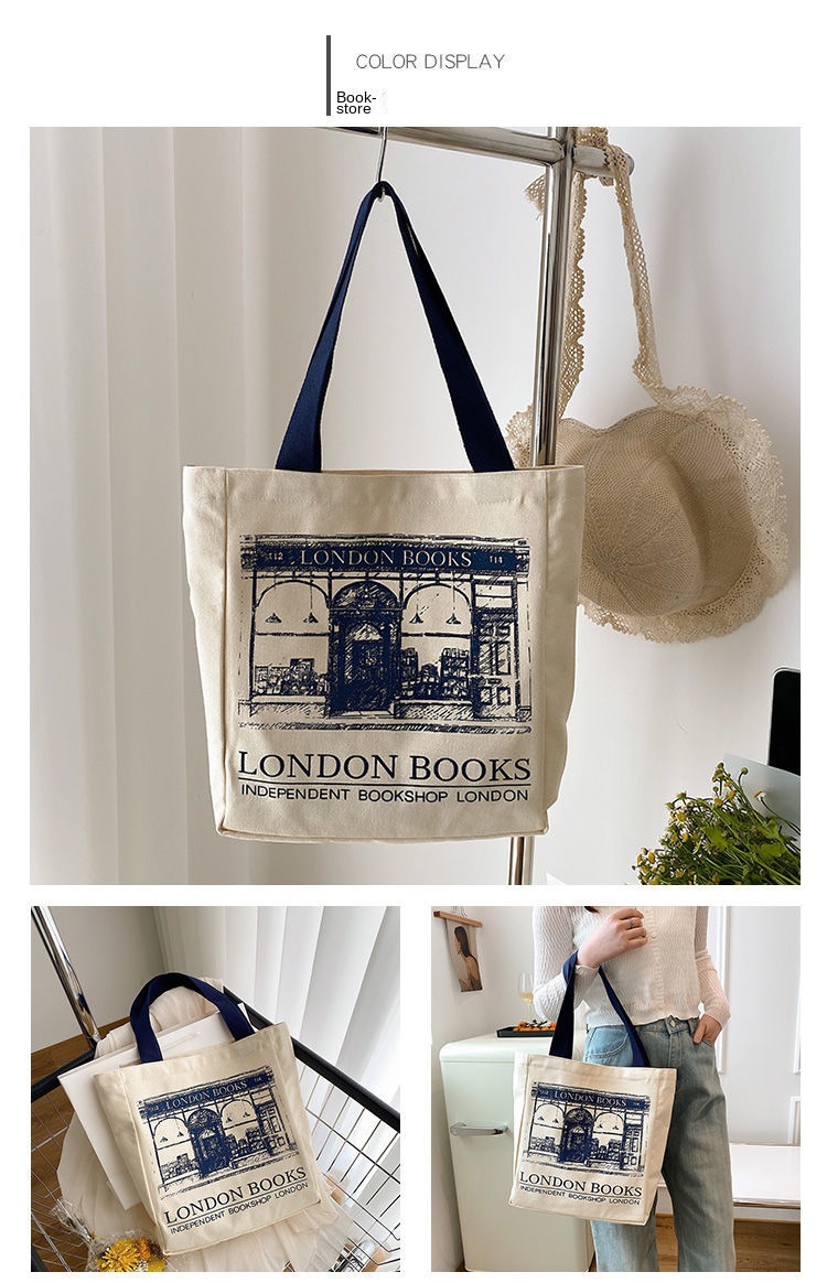 Women Canvas Shopping Bag Jardin du Luxembourg Cotton Cloth Shoulder Bag  French Letter Print Big Handbag