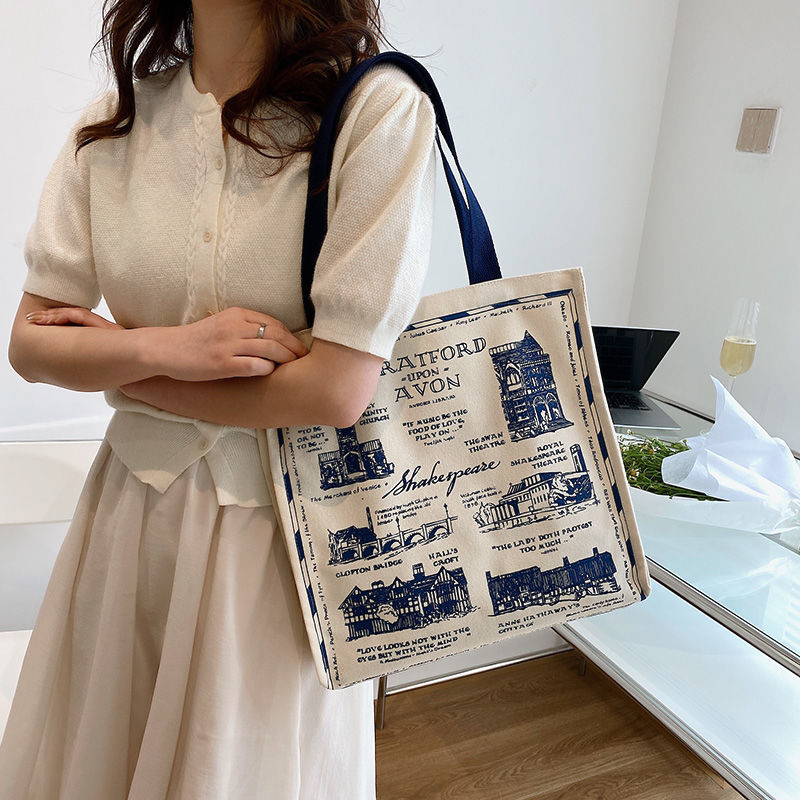 Fashion Print Canvas Bag Portable Large capacity Shoulder - Temu
