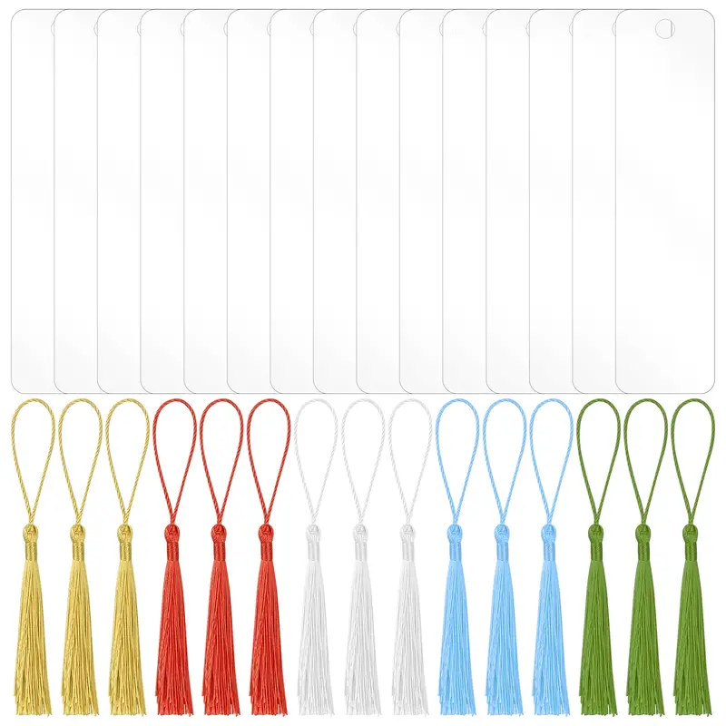 15pcs 3 Styles Blank Acrylic Bookmarks Clear Rectangle Book Markers Custom  Bookmarks Blanks with 15pcs 5 Colors Mini Tassels for DIY Notebook