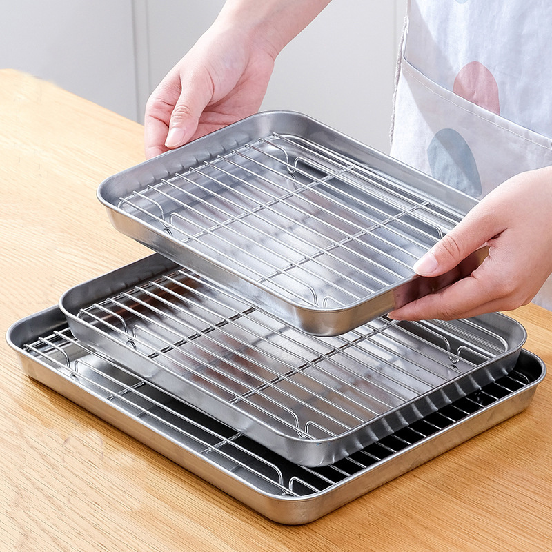 Baking Sheet With Rack Set[1 Baking Pan+1 Wire Rack],Stainless Steel Cookie  Sheet for Baking with Cooling Rack,Food Grade Oven Pan and Grill Rack 