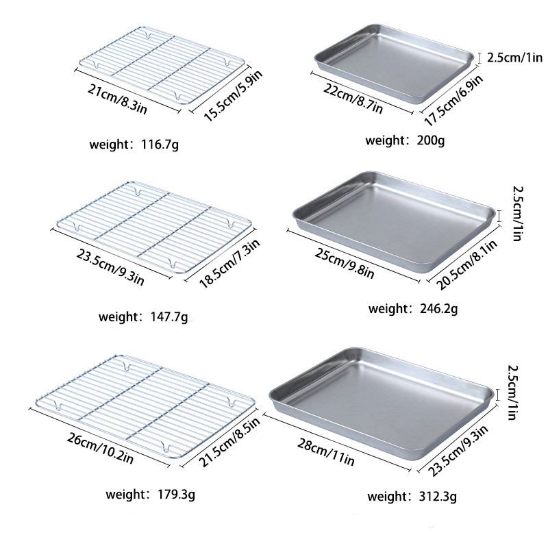 Baking Tray With Wire Rack Set 304 Stainless Steel Baking Sheet Pan BBQ Tray  Oven Rack For Cooking Roasting Grilling Baking Tool
