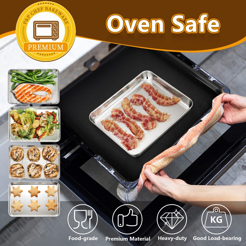 Baking Tray With Wire Rack Set 304 Stainless Steel Baking Sheet Pan BBQ  Tray Oven Rack For Cooking Roasting Grilling Baking Tool