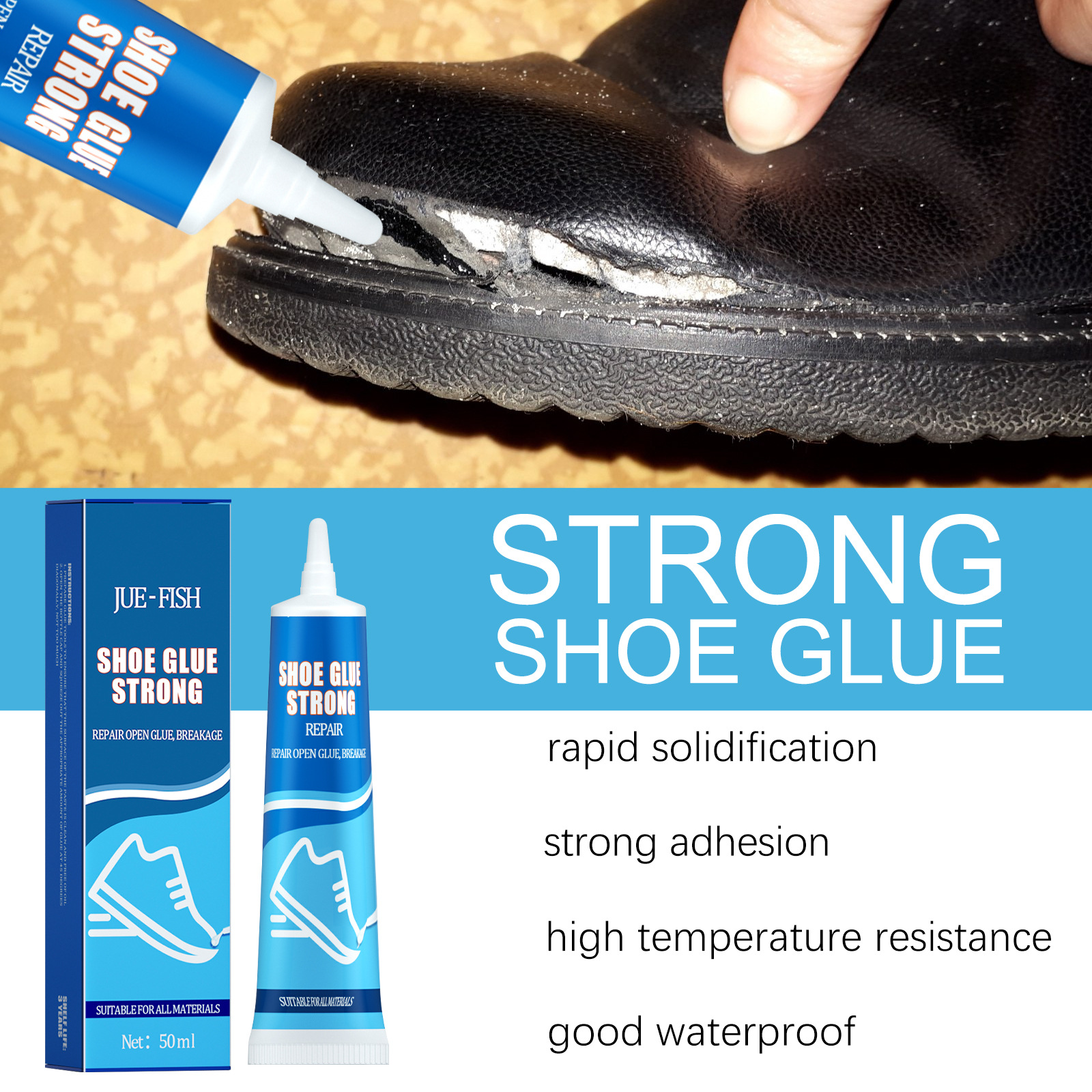 Pegamento para zapatos, suela y adhesivo de reparación superior, 2.1 onzas  líquidas, transparente, impermeable, para pegar zapatos de cuero rotos