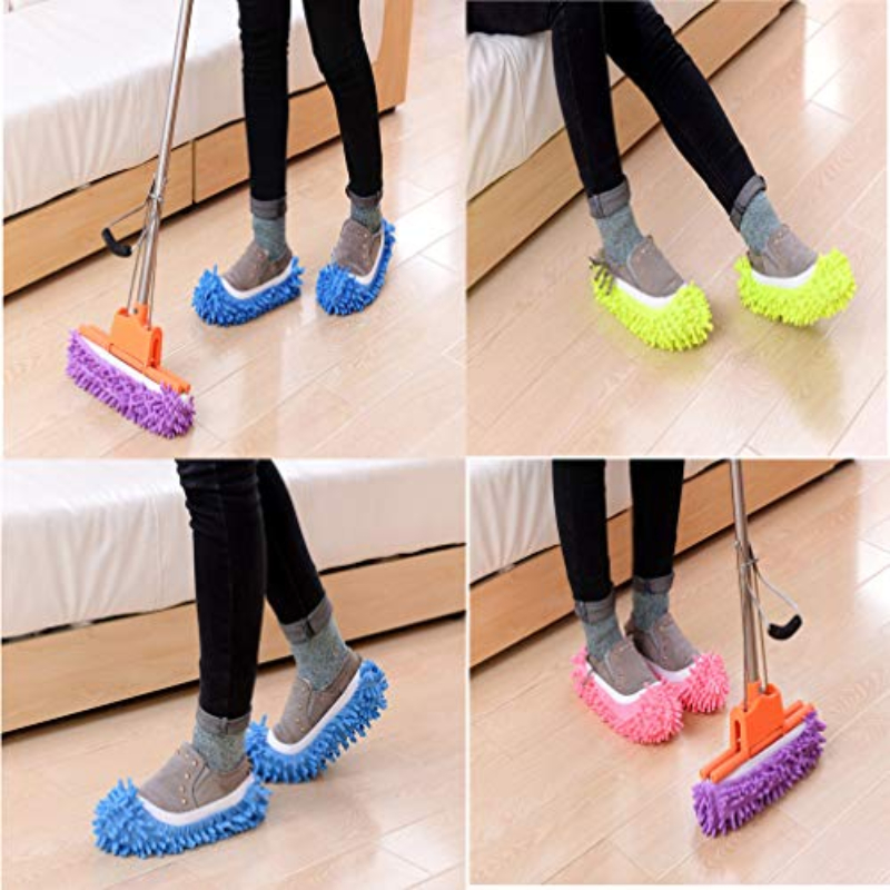 2 Pcs Multi Function Duster Mop Slippers Shoes Cover Chenille Fiber  Washable Foot Socks Floor Cleaning Tools Shoe Cover for Bathroom (Purple) 