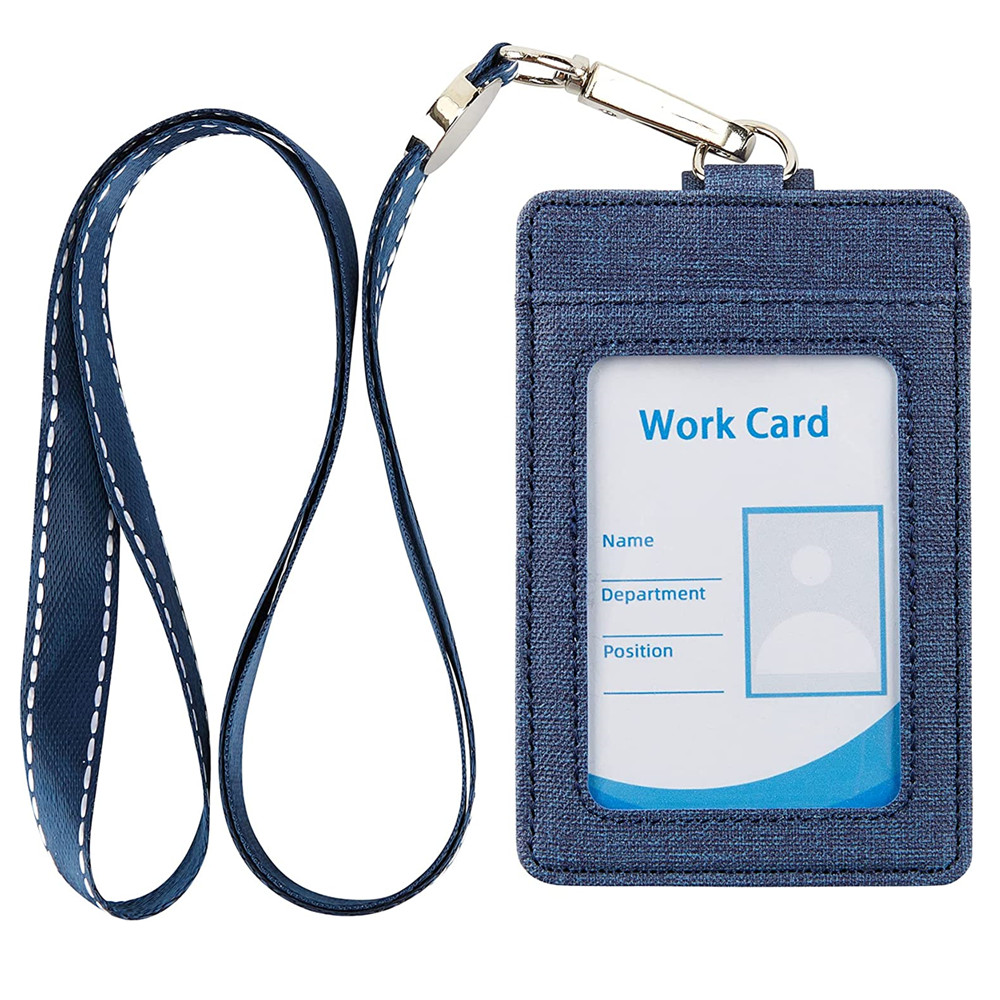  Badge Holder Simple Credit Card Leather Lanyard，1 ID Window  and 2 Card Slots, Luxury Palace Suitable for School Office Staff Men Women  : Office Products