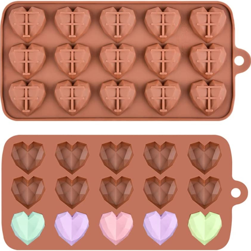 15 Cavity Diamond Heart Silicone Chocolate Mold Diy Cake - Temu