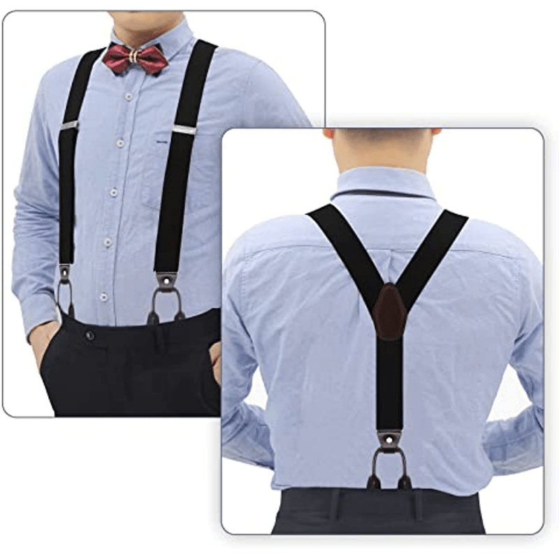 SUPERFINDINGS 1pc Gneuine Leather Suspenders Wide Button End Elastic Adjustable Suspenders Y-Back Elastic Tuxedo Suspenders with