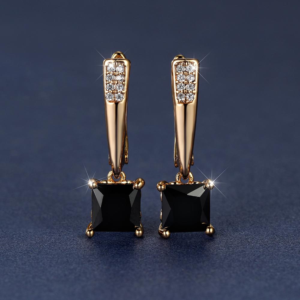 square cut black stone emerald earrings 18k gold plated ornament for women daily decor jewelry details 0