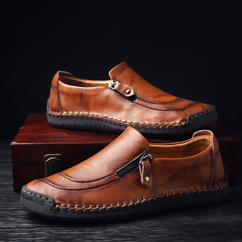 Men's Loafer Shoes Casual Lightweight Handmade Stitching Zipper Outdoor ...