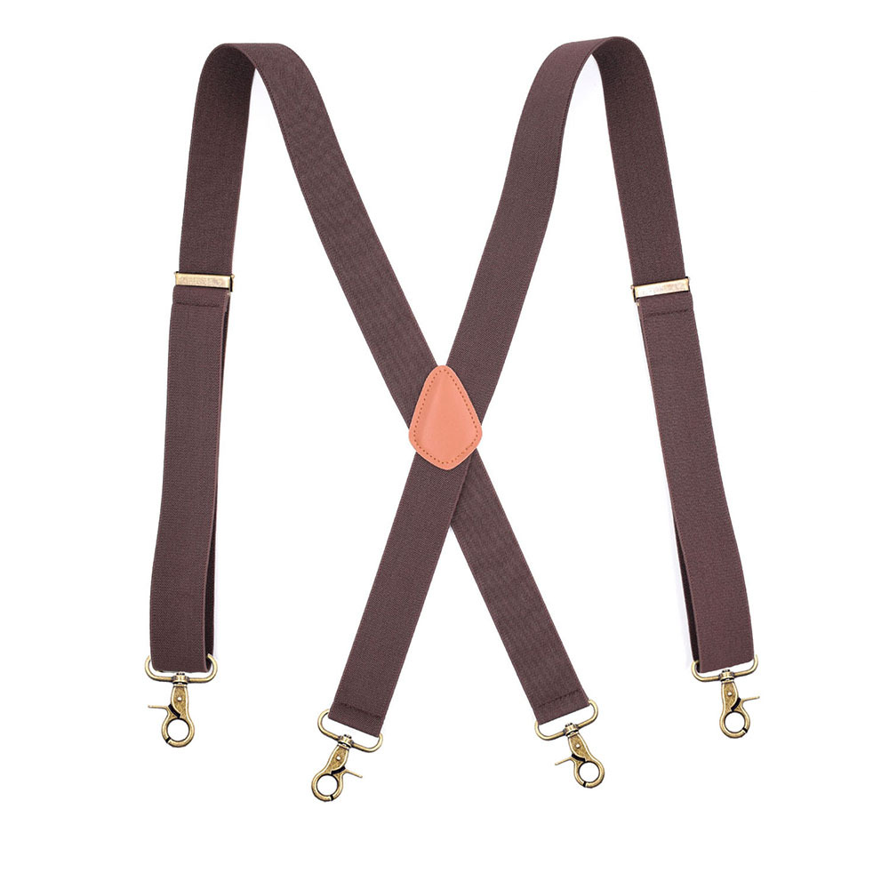 MENDENG Vintage Bronze 4 Swivel Hook Suspenders for Men Adjustable