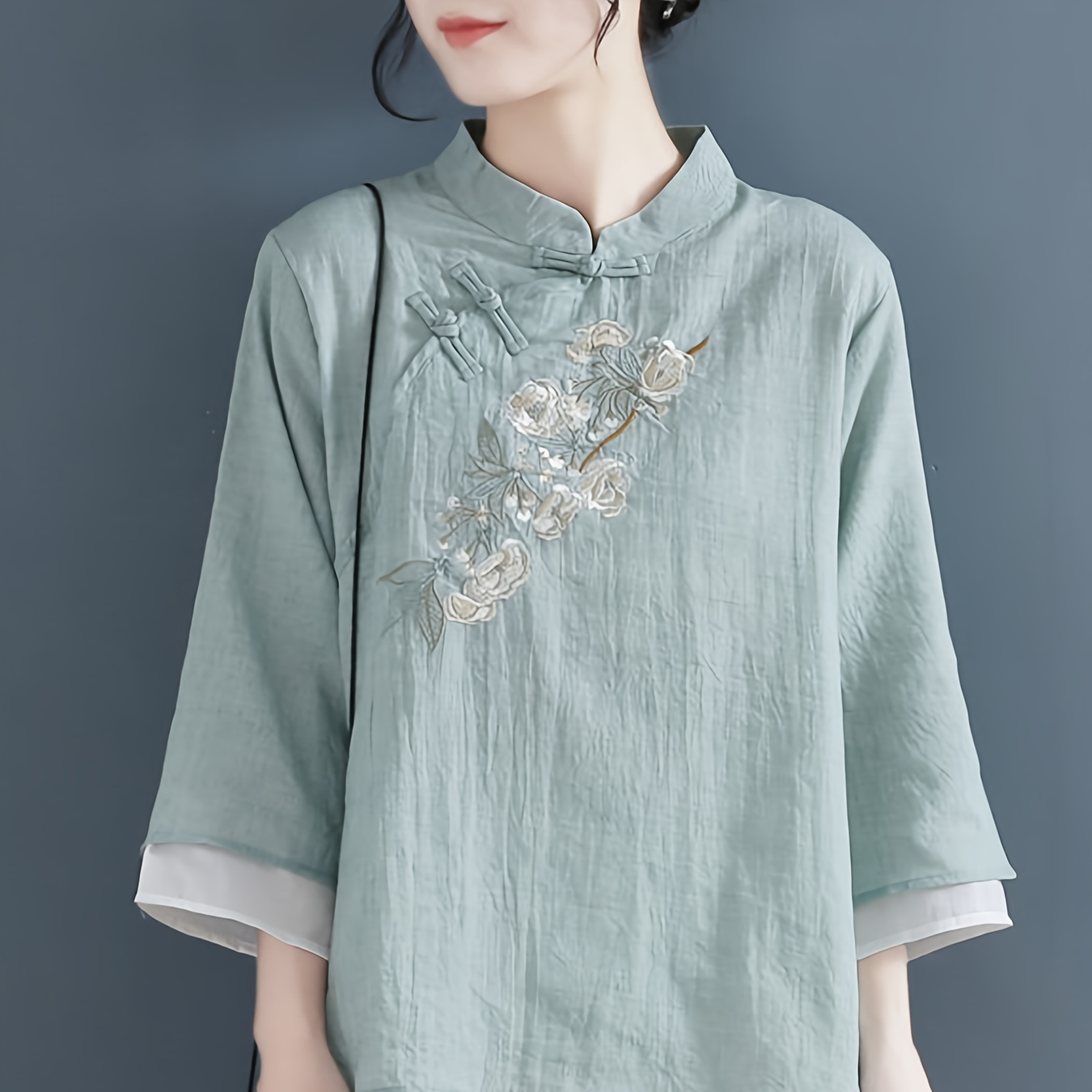Traditional Button Down Shirt Floral Print Button Collar Casual Wear 