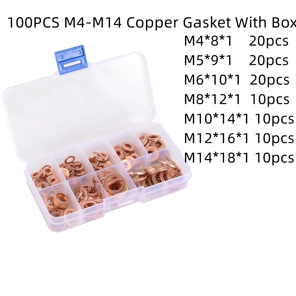 300pcs/box Copper Washers Set for Screws with 12 Sizes Locking Washers  Fasteners Kit M5 M6 M8 M10 M12 M14 M16