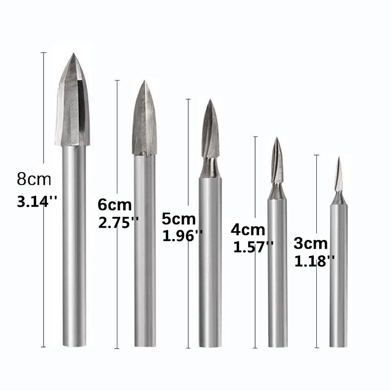 Wood Carving Drill Bits Set For Rotary Tool, 5pcs Wood Engraving