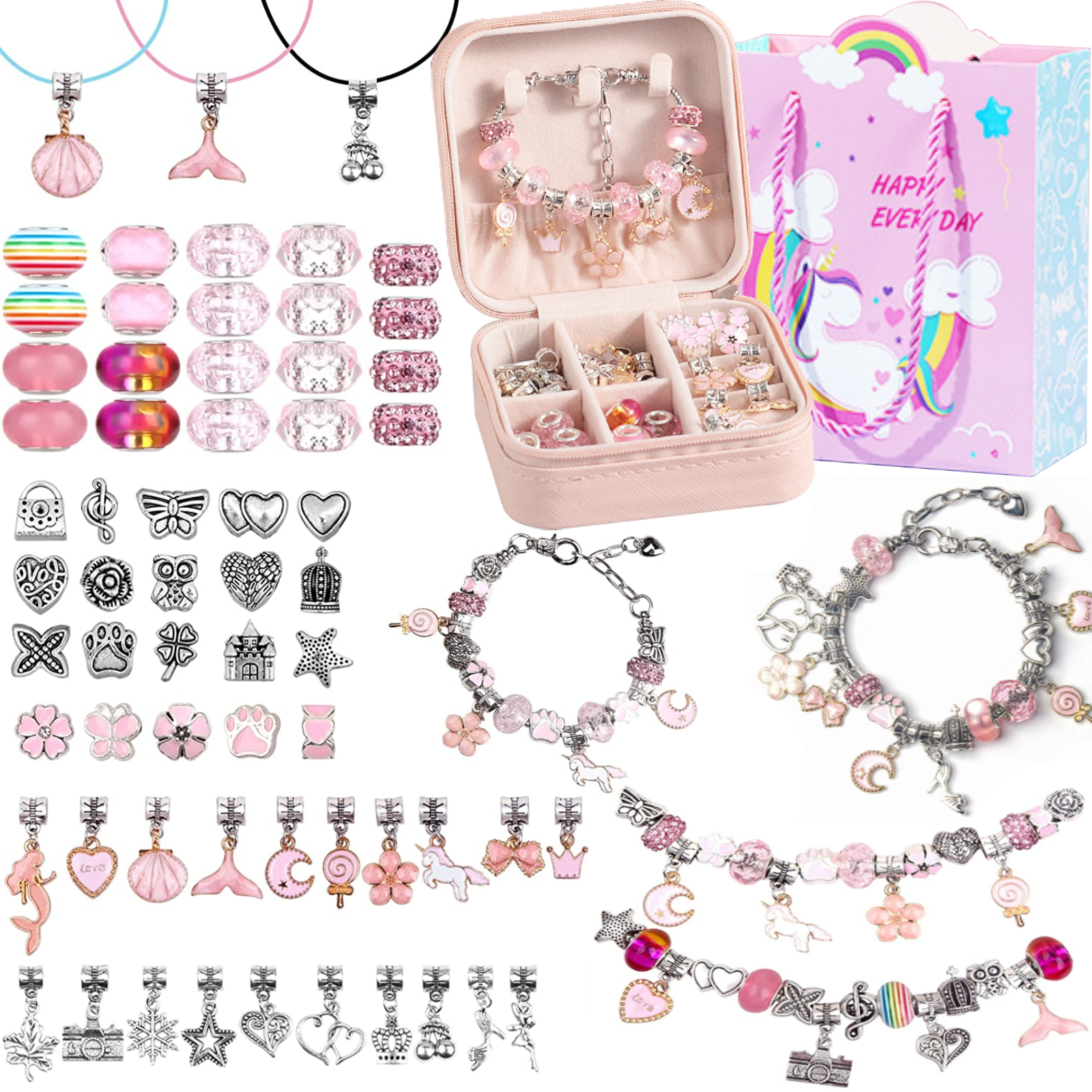  Charm Bracelets Making Kit for Girls,73Pcs Jewelry