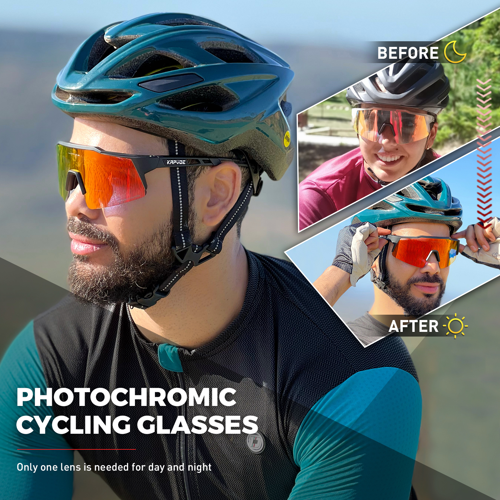 Kapvoe Cycling Sunglasses Mtb Sports Cycling Glasses Riding Goggles  Mountain Bike Glasses Men Women Driving Eyewear 1Lens
