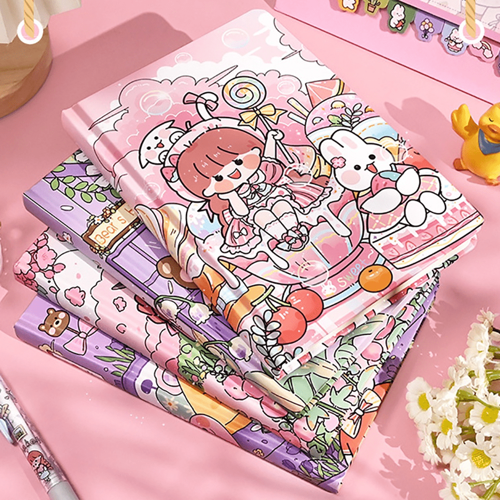 Japanese Journal Notebook, Kawaii Paper Composition Subject Daily Notation  Practice Book Cute Anime Workbook Cartoons Printed Cover 224 Pages Sheets