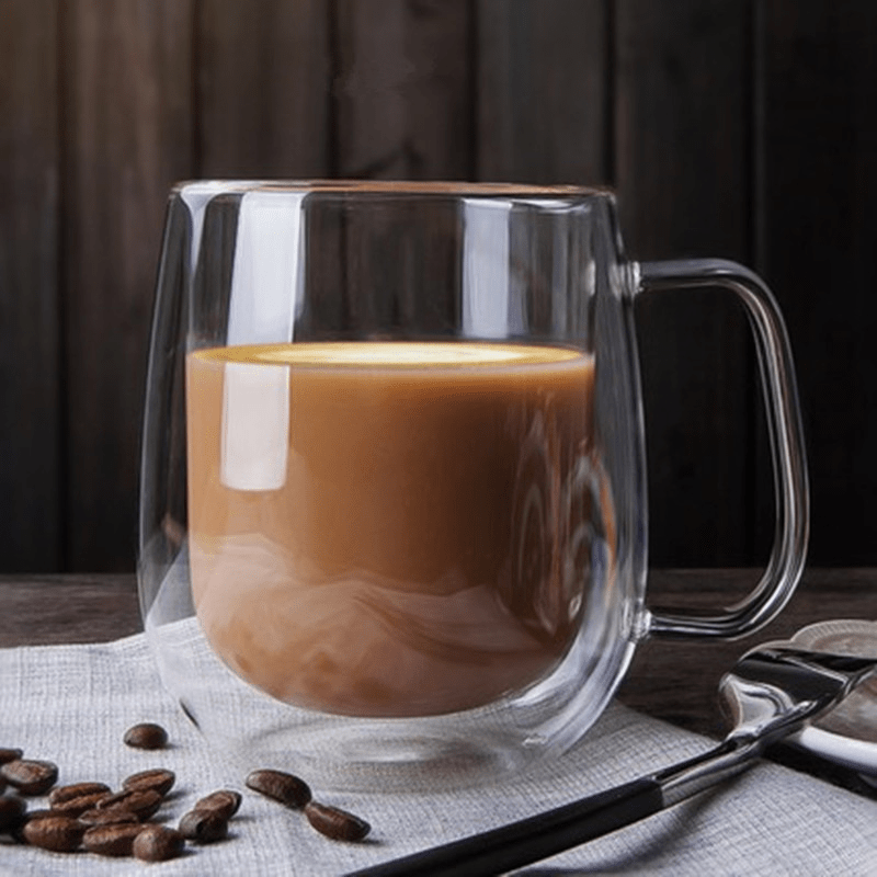 Double Wall Glass Cup with Spoon 150ml/250ml Heat Resistant Double-Layer Durable Transparent Milk Coffee Mugs, Size: 250 ml