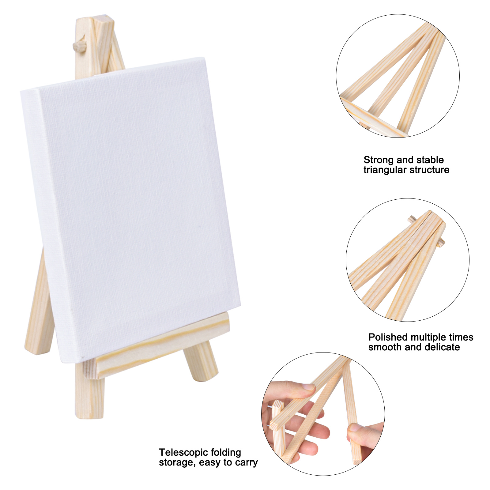 6 Sets Table Top Easels For Painting of Mini Stretched Artist Canvas Board  White Blank Boards Wooden Oil Artwork painting