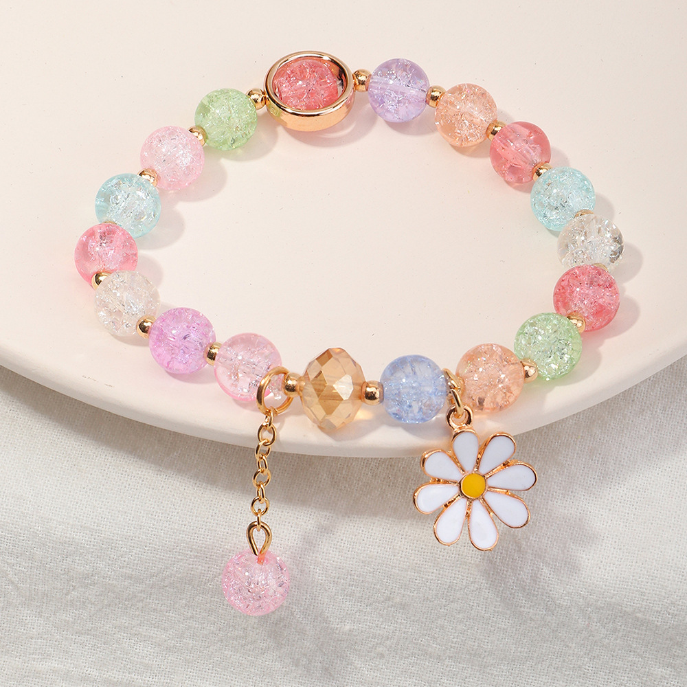 Girl's Cracked Glass Beaded Flowers Daisy Bracelets - Temu
